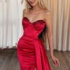 Sheath/Column Elastic Woven Satin Ruched Sweetheart Sleeveless Sweep/Brush Train Prom Dresses