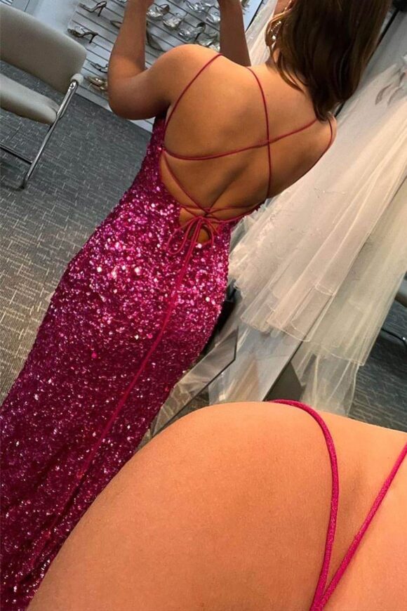 Sheath/Column V Neck Spaghetti Straps Long/Floor-Length Velvet Sequins Prom Dress With Split Sheath/Column V Neck Spaghetti Straps Long/Floor-Length Velvet Sequins Prom Dress With Split