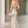 Sheath/Column Sweep/Brush Train Off-the-Shoulder Sleeveless Sequins Ruched Prom Dresses