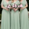 A-Line/Princess Chiffon Ruched V-neck Short Sleeves Sweep/Brush Train Bridesmaid Dresses-0