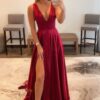 A-Line/Princess Elastic Woven Silk Applique V-neck Sleeveless Sweep/Brush Train Prom Dresses