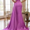 Trumpet/Mermaid One-Shoulder Sleeveless Sweep Train Satin Prom Dresses With Pleated