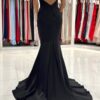 Trumpet/Mermaid V Neck Sweep Train Sleeveless Elastic Satin Prom Dress