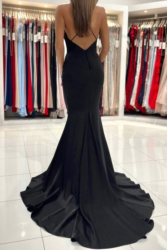 Trumpet/Mermaid V Neck Sweep Train Sleeveless Elastic Satin Prom Dress Trumpet/Mermaid V Neck Sweep Train Sleeveless Elastic Satin Prom Dress