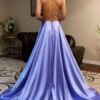 A-line V Neck Sleeveless Charmeuse Sweep Train Prom Dress With Split
