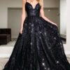 A-Line/Princess Floor-Length V-neck Sequin Sleeveless Sequins Prom Dresses