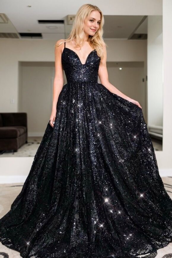 A-Line/Princess Floor-Length V-neck Sequin Sleeveless Sequins Prom Dresses A-Line/Princess Floor-Length V-neck Sequin Sleeveless Sequins Prom Dresses