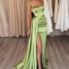Trumpet/Mermaid Elastic Woven Satin Ruched Sweetheart Sleeveless Sweep/Brush Train Prom Dresses