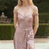 Sheath/Column Sequins Ruffles Off-the-Shoulder Sleeveless Sweep/Brush Train Prom Dresses