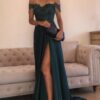 A-Line/Princess Off-the-Shoulder Sleeveless Sweep/Brush Train Lace Silk like Satin Prom Dresses