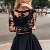 A-Line/Princess Full/Long Sleeve Bateau Long/Floor-Length Satin Prom Dresses With Appliqued