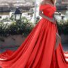 A-Line/Princess Sleeveless Off-the-Shoulder Ruffles Satin Court Train Prom Dresses
