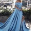 A-Line/Princess Sleeveless Off-the-Shoulder Ruffles Satin Court Train Prom Dresses