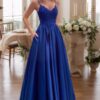 A-Line/Princess Applique Spaghetti Straps Satin Sleeveless Floor-Length Prom Dresses