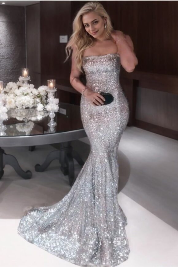 Trumpet/Mermaid Sleeveless Strapless Sweep/Brush Train Sequins Prom Dresses Trumpet/Mermaid Sleeveless Strapless Sweep/Brush Train Sequins Prom Dresses