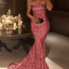 Trumpet/Mermaid Sleeveless Strapless Sweep/Brush Train Sequins Prom Dresses