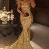 Trumpet/Mermaid Sleeveless Strapless Sweep/Brush Train Sequins Prom Dresses