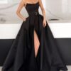 A-line Square Neckline Long/Floor-Length Satin Prom Dresses With Pockets Split