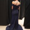 Elastic Satin Prom Dresses Trumpet/Mermaid Off-The-Shoulder Court Train With Lace