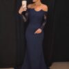 Elastic Satin Prom Dresses Trumpet/Mermaid Off-The-Shoulder Court Train With Lace