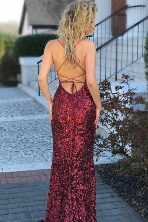Trumpet/Mermaid Velvet Sequins Sleeveless Spaghetti Straps Sweep/Brush Train Prom Dresses