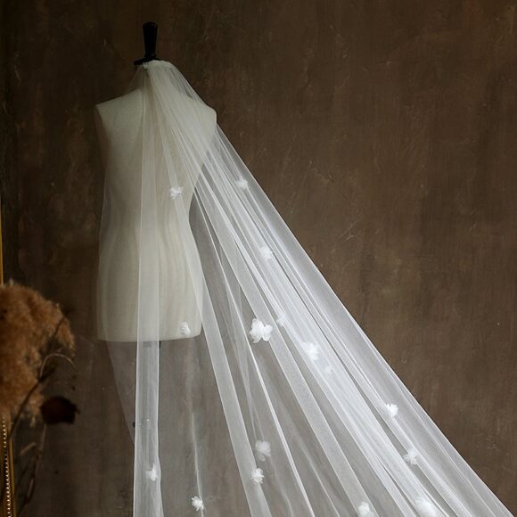 Floral Cut Edge Single Tier Tulle Bridal Cathedral Length Wedding Veils-834 Floral Cut Edge Single Tier Tulle Bridal Cathedral Length Wedding Veils-834