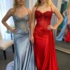 Prom Dress 2025 Green Silk Spaghetti Mermaid Strapless Long Formal Dress with Split