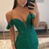 Trumpet/Mermaid Off-the-Shoulder Sleeveless Lace Long Prom Dresses Green Ball Gowns-778