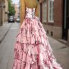 A-Line/Princess Floral Blush Tiered Chiffon Long Corset Prom Dress with Slit-917