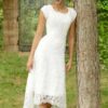 A-Line/Princess Lace Scoop Short Sleeves Asymmetrical Wedding Dresses-0