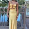 A-Line Silk Strapless Sleeveless Long Prom Dress Blue Prom Gown