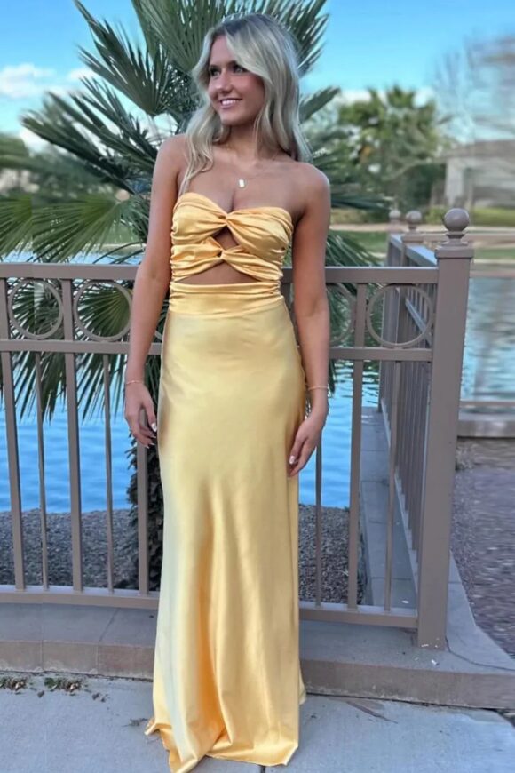 A-Line Silk Strapless Sleeveless Long Prom Dress Blue Prom Gown A-Line Silk Strapless Sleeveless Long Prom Dress Blue Prom Gown
