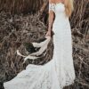 Trumpet/Mermaid Lace Applique Off-the-Shoulder Short Sleeves Court Train Wedding Dresses-0