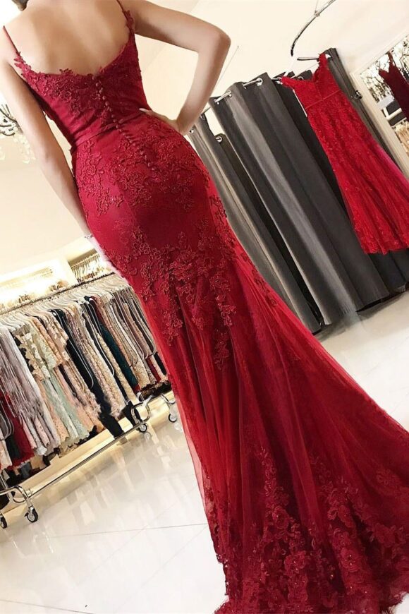Trumpet/Mermaid Sweetheart Sleeveless Long/Floor-Length Tulle Prom Dresses With Appliqued-465 Trumpet/Mermaid Sweetheart Sleeveless Long/Floor-Length Tulle Prom Dresses With Appliqued-465