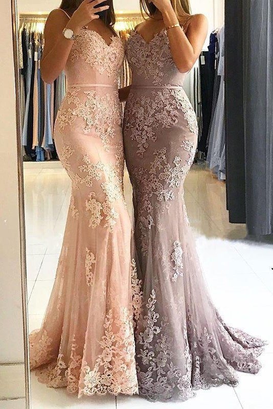 Trumpet/Mermaid Sweetheart Sleeveless Long/Floor-Length Tulle Prom Dresses With Appliqued-0 Trumpet/Mermaid Sweetheart Sleeveless Long/Floor-Length Tulle Prom Dresses With Appliqued-0