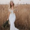 Trumpet/Mermaid Lace Applique Off-the-Shoulder Short Sleeves Court Train Wedding Dresses-677