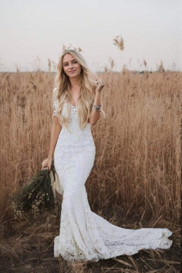 Trumpet/Mermaid Lace Applique Off-the-Shoulder Short Sleeves Court Train Wedding Dresses-677 Trumpet/Mermaid Lace Applique Off-the-Shoulder Short Sleeves Court Train Wedding Dresses-677