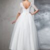 Ball Gown Bateau Lace 1/2 Sleeves Long Net Wedding Dresses-678