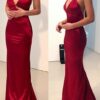Trumpet/Mermaid Prom Dresses V Neck Sweep Train Sleeveless Prom Gown-0
