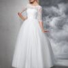 Ball Gown Bateau Lace 1/2 Sleeves Long Net Wedding Dresses-0