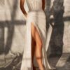 Sheath/Column Sweetheart Sleeveless Sweep Train Sparkly Prom Dresses with Pleated Split-0