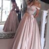 Satin Prom Dresses A-Line/Princess Off-The-Shoulder Long/Floor-Length With Beaded