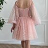 A-line Princess Sweetheart Full/Long Sleeve Short/Mini Tulle Homecoming Dress with Pleated Sequins-588