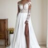A-Line/Princess Chiffon Applique Scoop Long Sleeves Sweep/Brush Train Wedding Dresses-0
