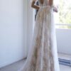 A-Line/Princess Lace Sash/Ribbon/Belt V-neck Short Sleeves Sweep/Brush Train Wedding Dresses-692