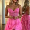 A-line/Princess Chiffon Fuchsia Sweetheart Tiered Ruffles Prom Dress with Slit Applique-824
