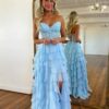 A-line/Princess Chiffon Fuchsia Sweetheart Tiered Ruffles Prom Dress with Slit Applique-825
