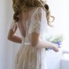 A-Line/Princess Lace Sash/Ribbon/Belt V-neck Short Sleeves Sweep/Brush Train Wedding Dresses-694