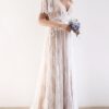 A-Line/Princess Lace Sash/Ribbon/Belt V-neck Short Sleeves Sweep/Brush Train Wedding Dresses-0