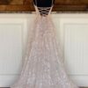 A-Line/Princess V Nec Sleeveless Sparkly Prom Dresses Long Lace Formal Evening Gowns